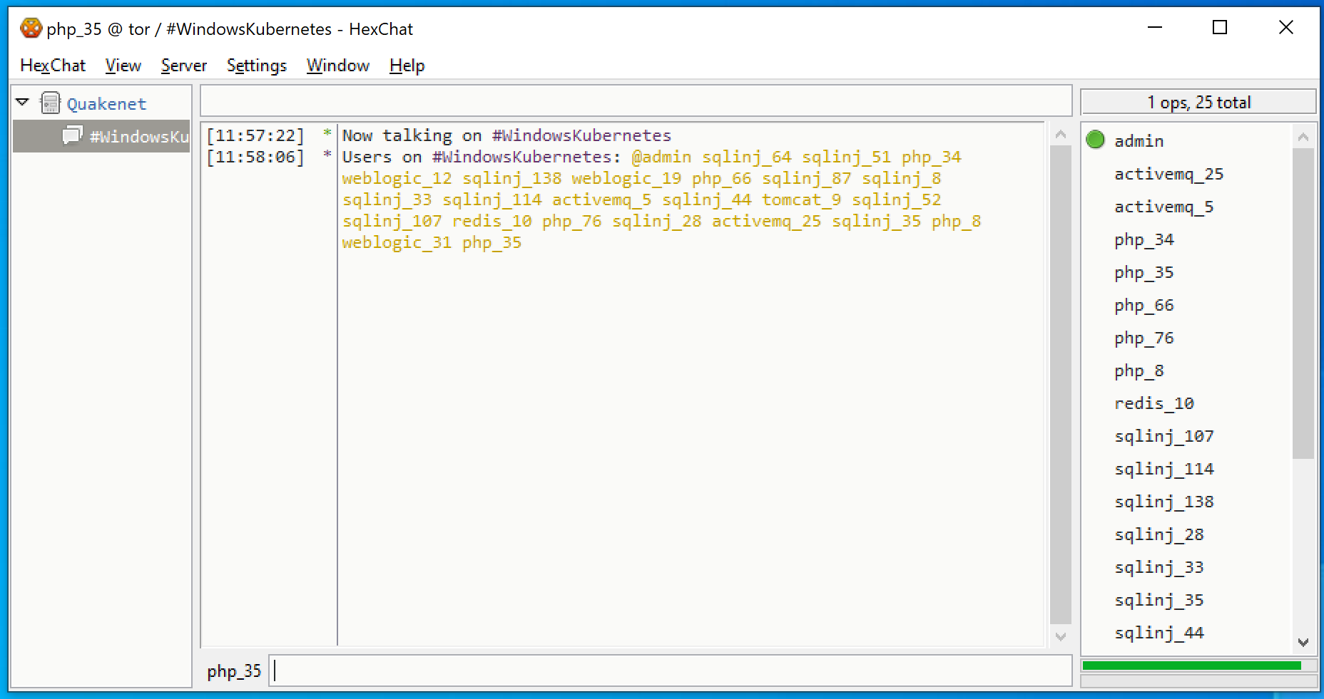 After connecting to the C2 server from HexChat, we observed the screen shown here, which lists active victims of the malware.