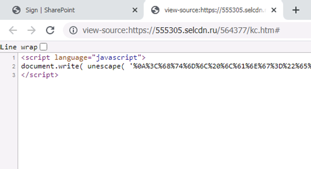 A view of the HTML source code for the JavaScript-based phishing page in Figure 6.